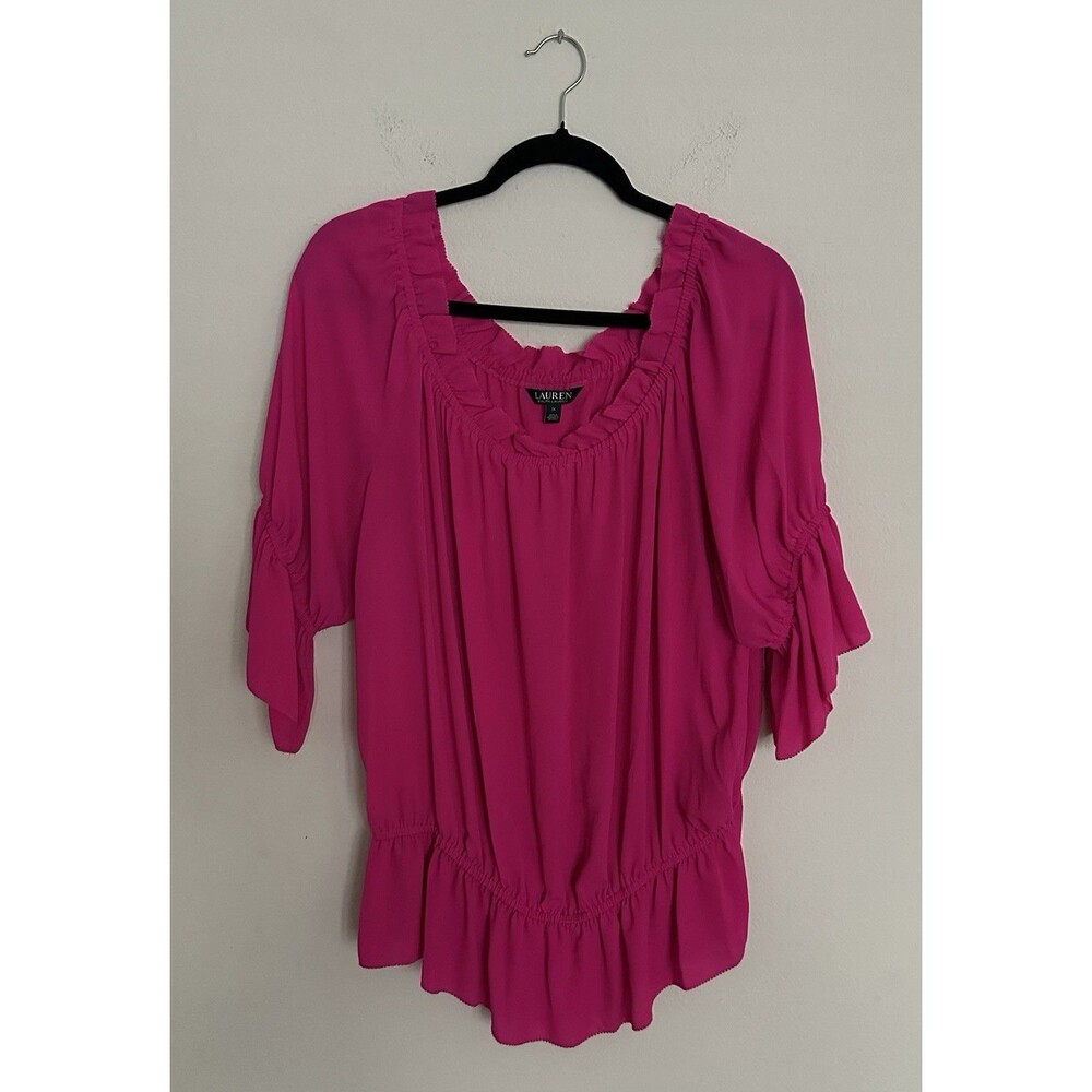 Lauren Ralph Lauren Women's Flowy Fuchsia Blouse - Size 1X Black Label Peplum - Picture 4 of 15